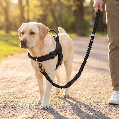 Labrador en balade avec le harnais anti-traction et la laisse élastique Callys